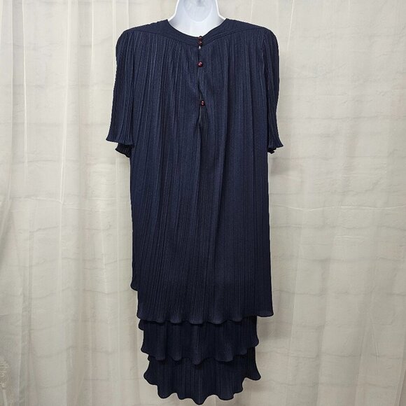 Vintage Risa Ann Navy Blue Dress Retro Layered Crinkle Shift 16.5 - Picture 6 of 12